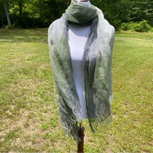 COLOMBO SCARF GREEN WHITE BLACK OMBRÉ LINEN WRAP LARGE RECTANGLE FRINGE ITALY